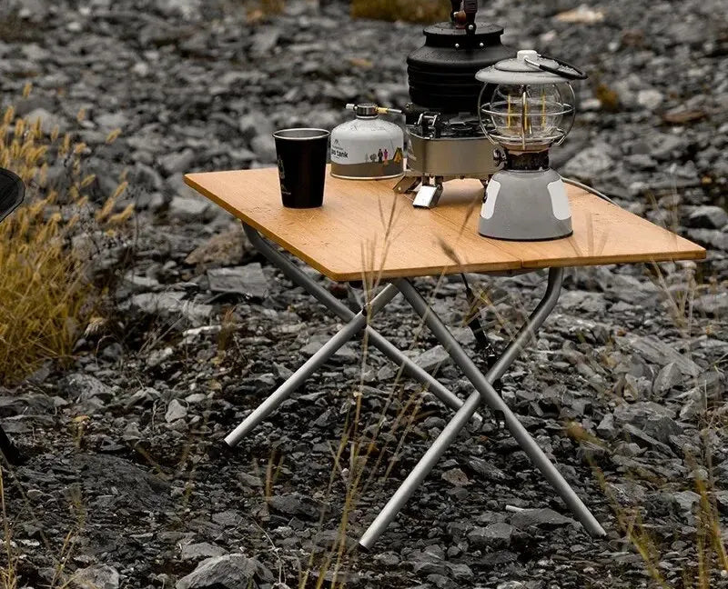 Portable Outdoor Bamboo Folding Table 2-Fold Camping Desk Brown