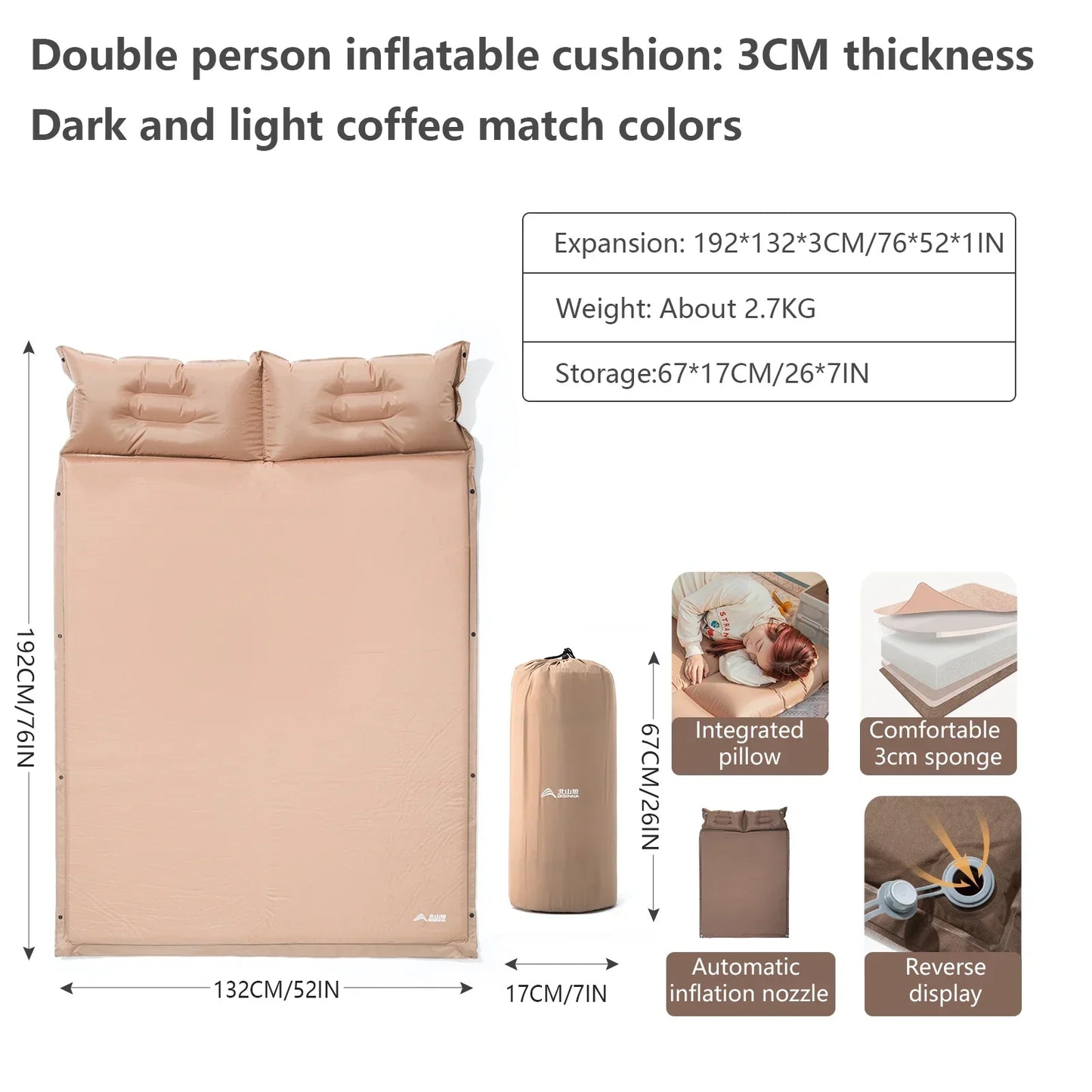 Self-Inflating Camping Sleeping Pad Air Mat Khaki