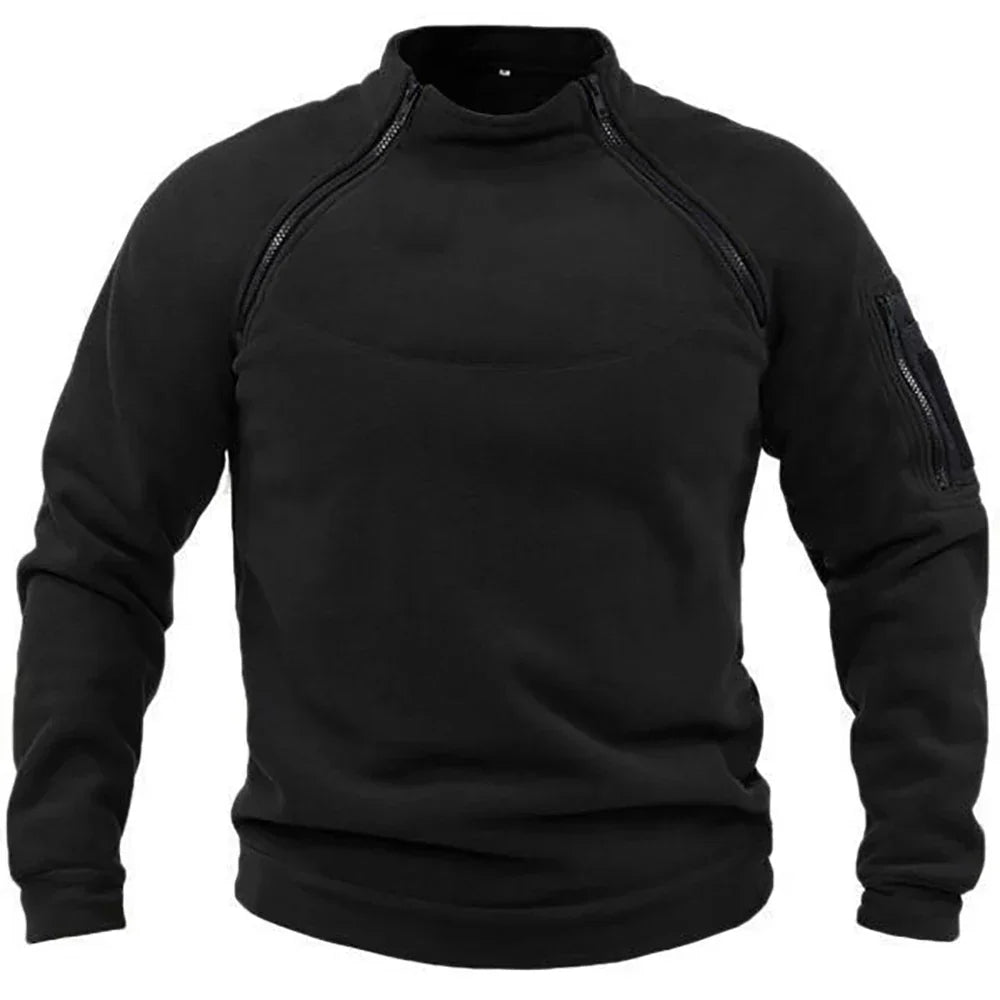 Men's Tactical Fleece Pullover Jacket Outdoor Hiking (Black)