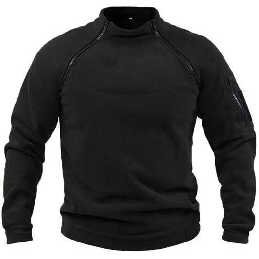 Men's Tactical Fleece Pullover Jacket Outdoor Hiking (Black)