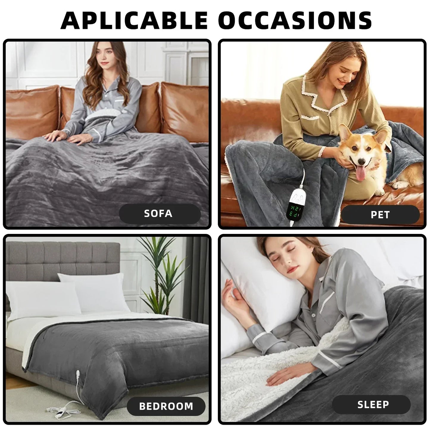 Soft Heated Electric Blanket with 6 Heating Levels & 4-Hour Auto-Off