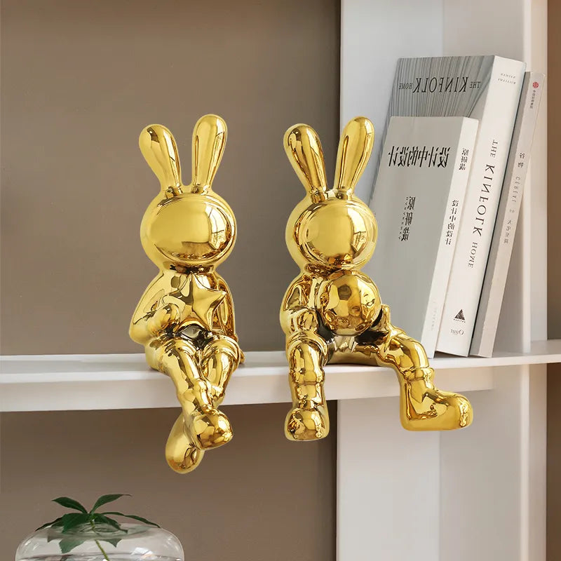 Modern Elegance: Electroplating Rabbit Sculpture Set for Chic Home and Office Decor