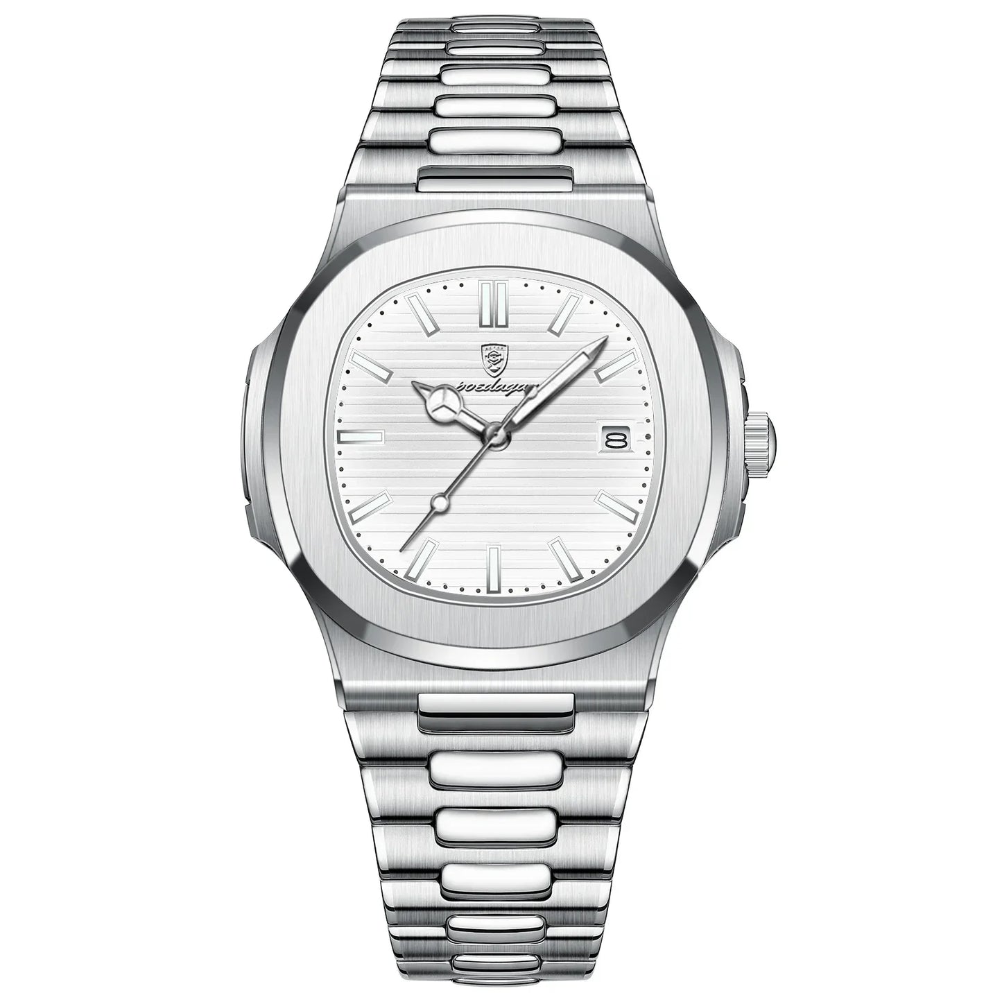 Watch for Men Stainless Steel Square Waterproof Quartz (White)