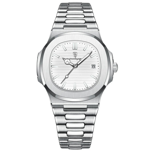 Watch for Men Stainless Steel Square Waterproof Quartz (White)