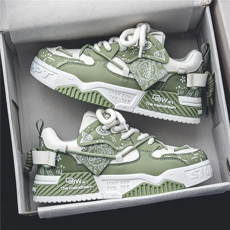 Men's Graffiti Patchwork Skateboard Sneakers (Green)