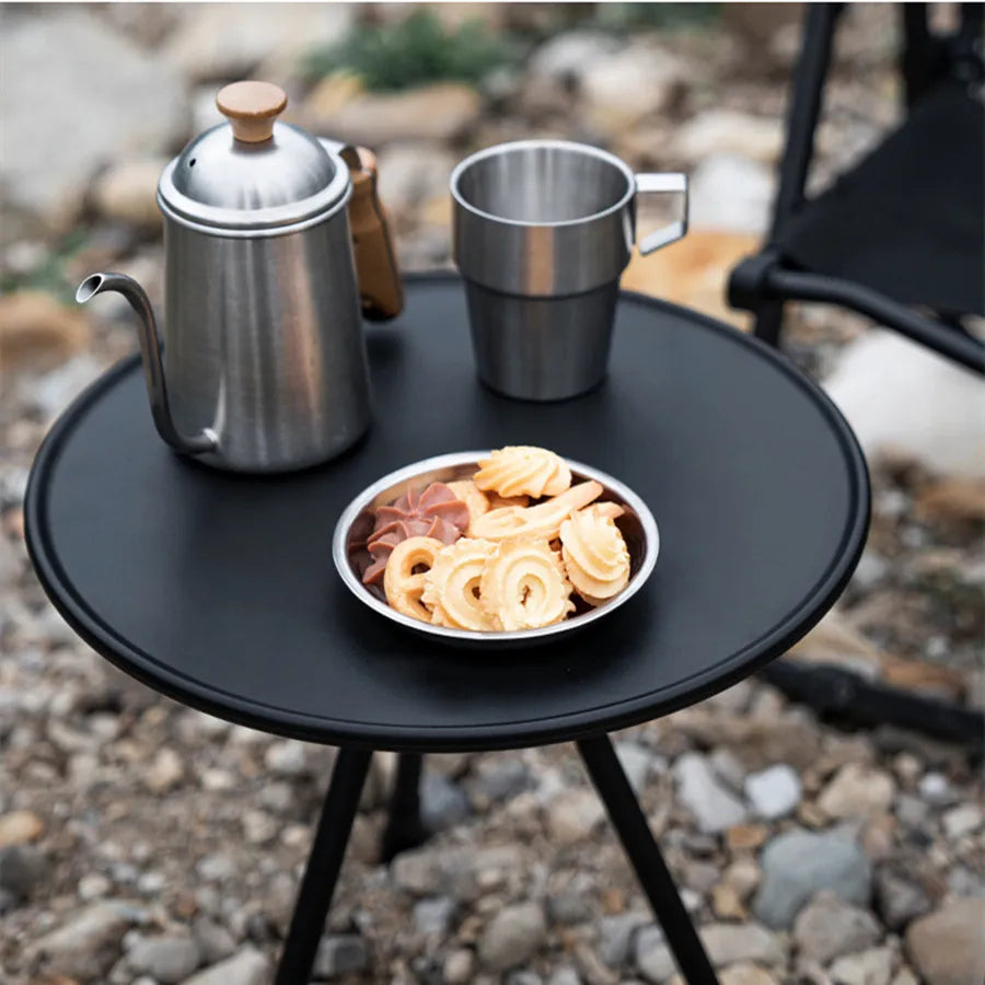 Folding Round Table Portable Telescopic Outdoor Three-legged Dining Table with lamp holder