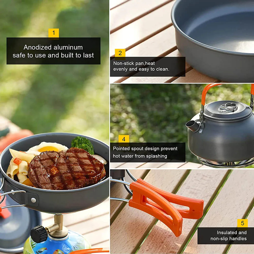 Aluminum Outdoor Camping Cookware Set Lightweight Cookset Grey