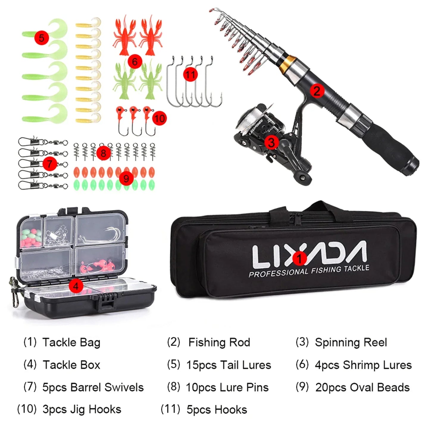 2.1m / 2.3m Telescopic Fishing Rod & Reel Combo Full Kit Black