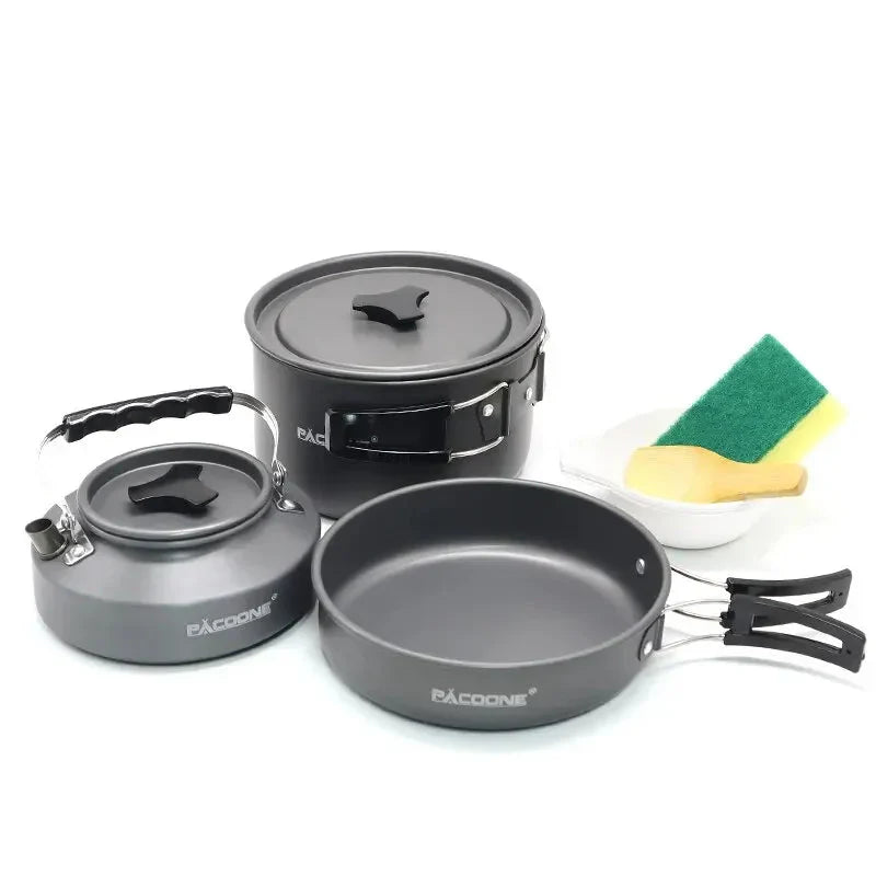 Portable Aluminum Camping Cookware Kit Grey