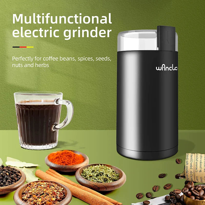 200W High Power Electric Coffee Grinder One Touch Operation Black