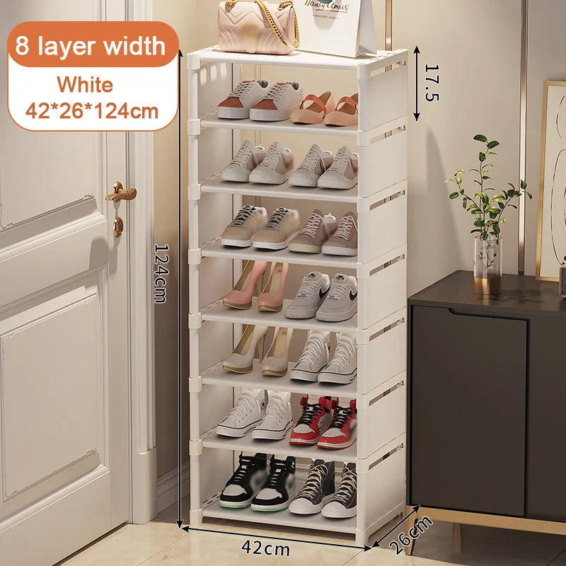 8-Layer Foldable Shoe Rack Organizer - Space-Saving Wall Corner Storage (White)