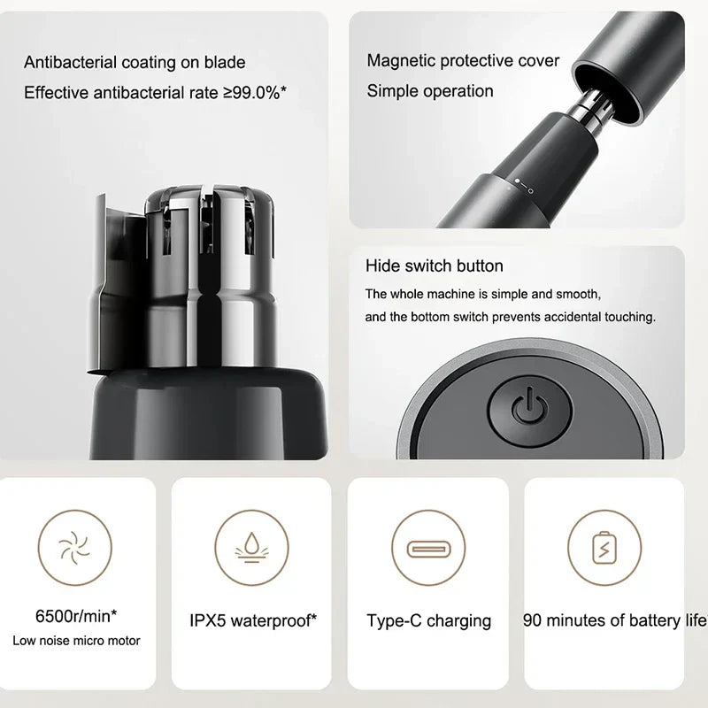 Rechargeable Electric Nose Hair Trimmer Portable Painless Clipper Black