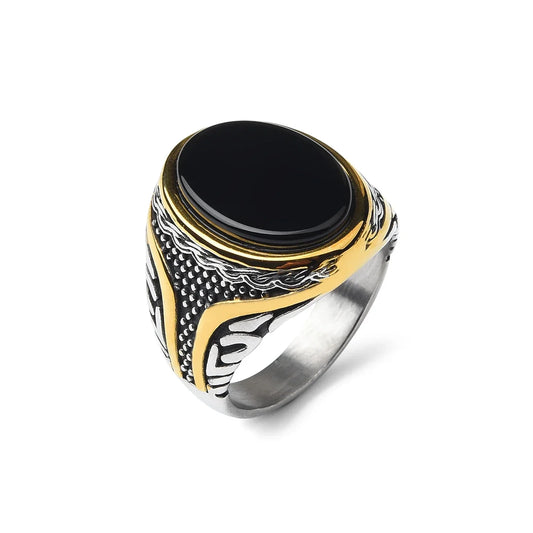 Stainless Steel Gemstone Rings for Men and Women (Black Onyx)