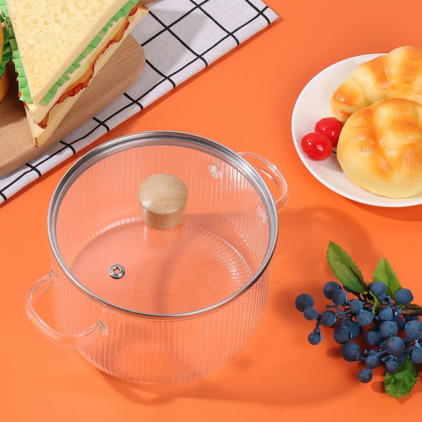 1.6L Borosilicate Glass Saucepan with Lid Clear Heat-Resistant Pot
