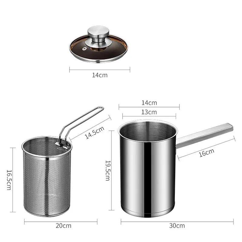 Stainless Steel Deep Fryer Pot with Basket And Lid Silver