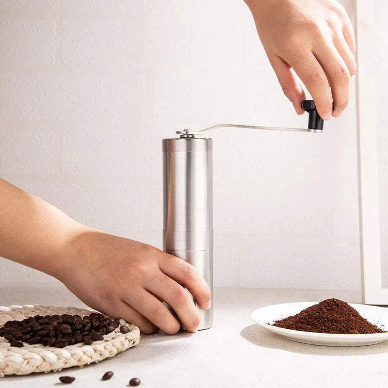 Manual Coffee Grinder Stainless Steel Hand Crank Conical Burr Grinder Silver