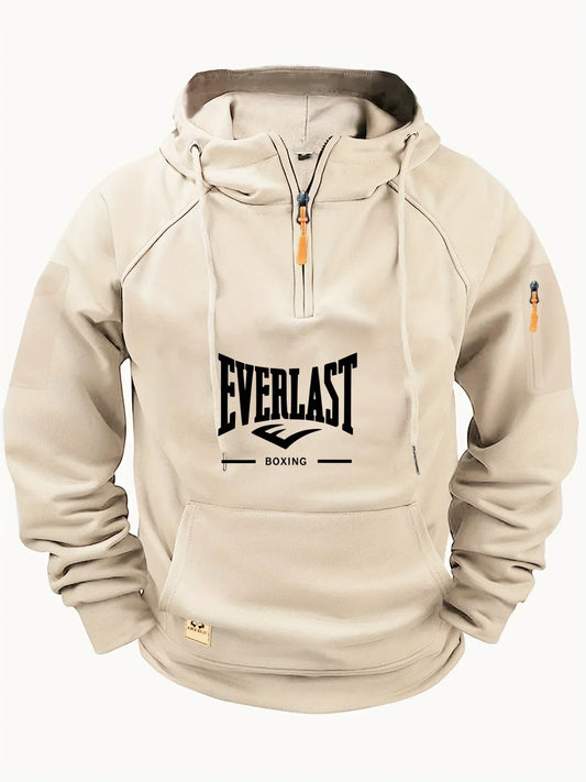 Men's Zipper Hoodie with Pockets and Print (White)