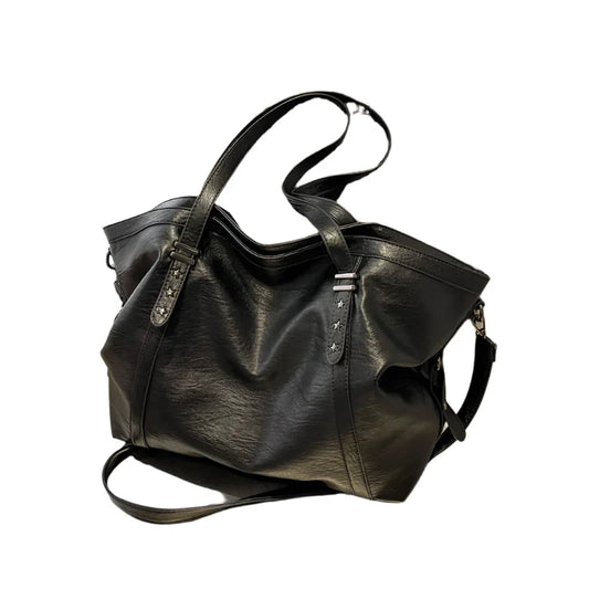 Leather Womens Tote Shoulder Crossbody Bag (Black)