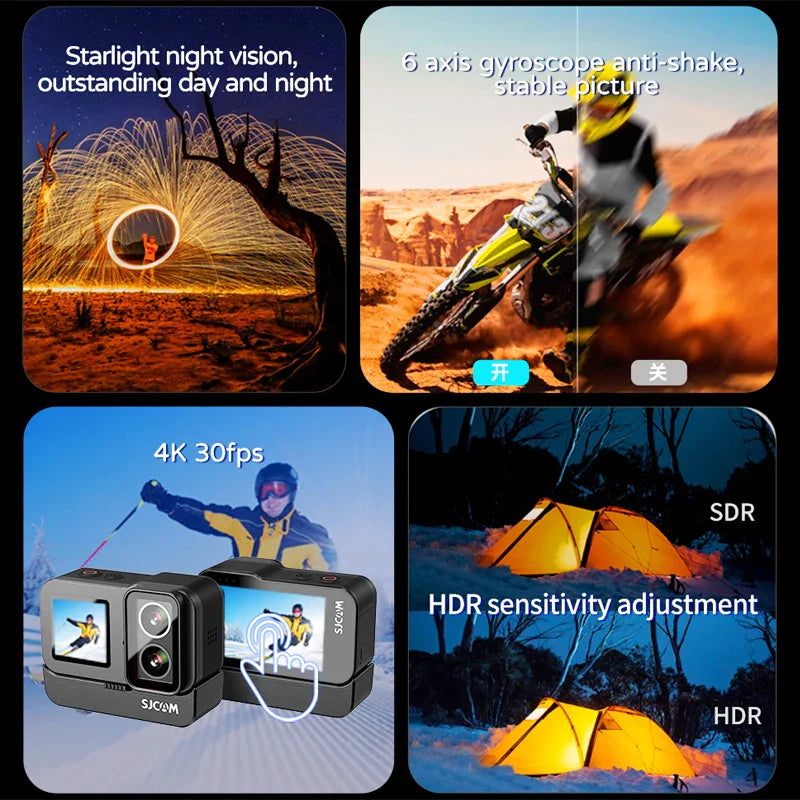 4K Dual-Lens Action Camera Power Stick Included Black