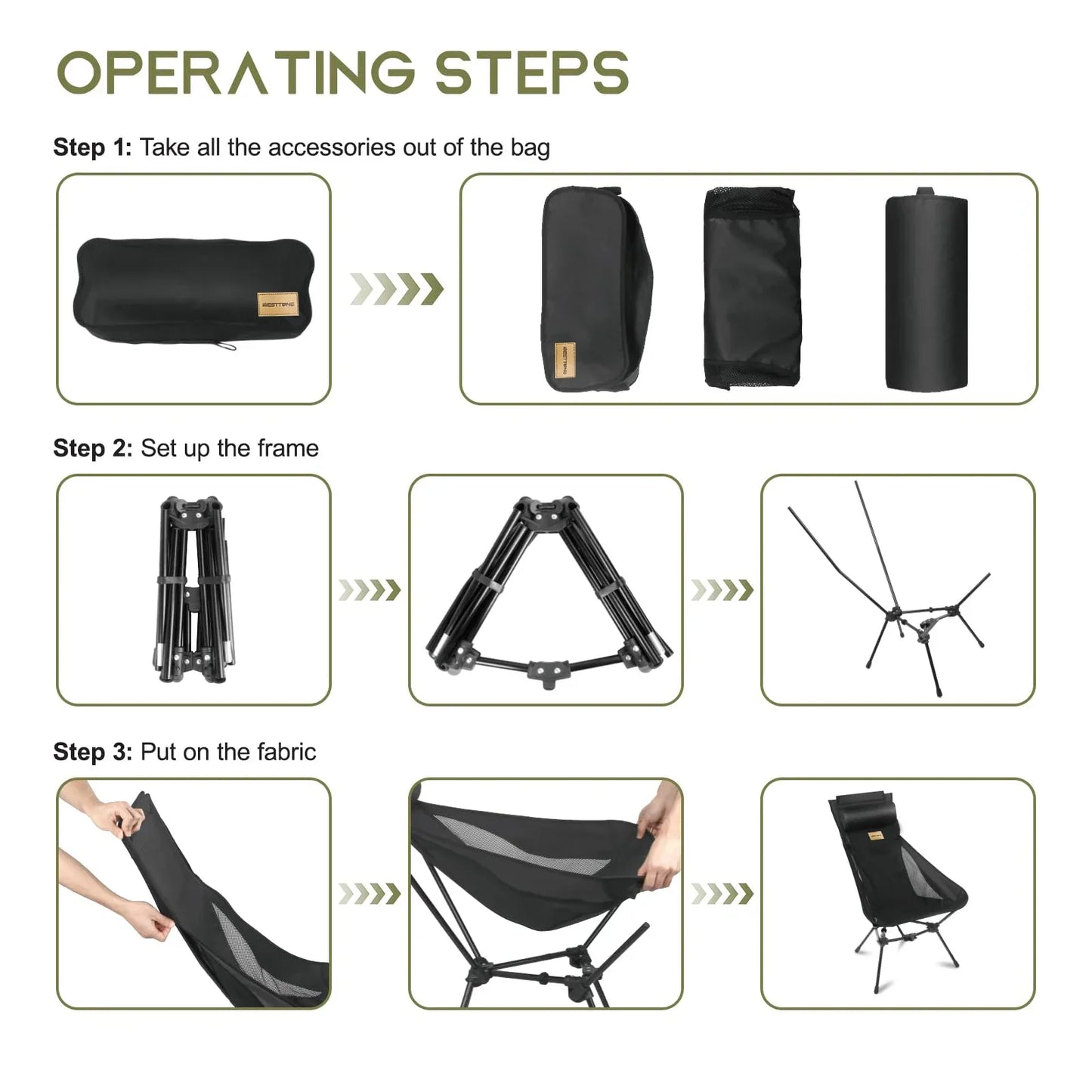 Portable Camping Chair with Headrest Black
