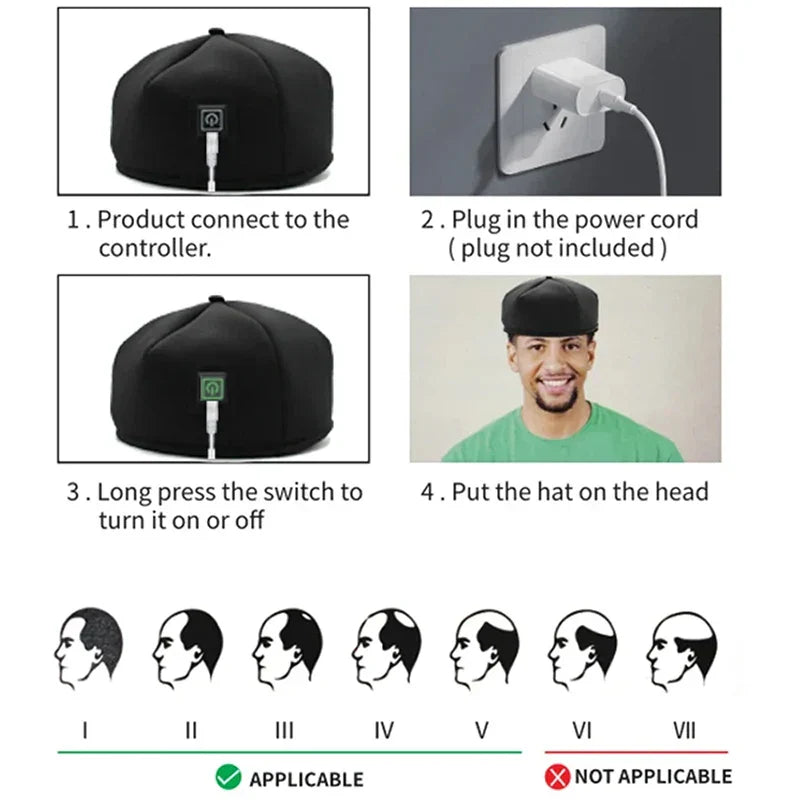 Infrared And Red Light Therapy Hair Growth Cap LED Treatment Helmet Black