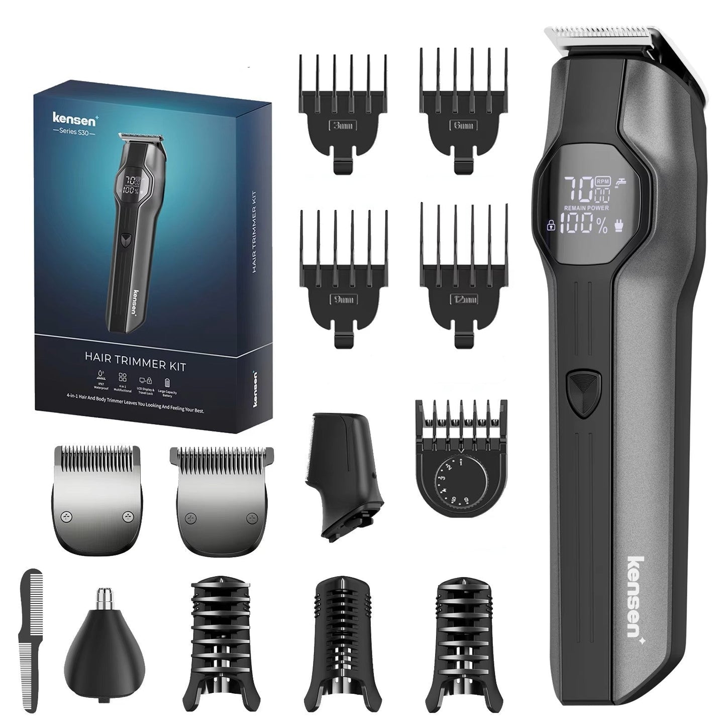4-in-1 Cordless Hair Clipper & Grooming Kit with LED Display