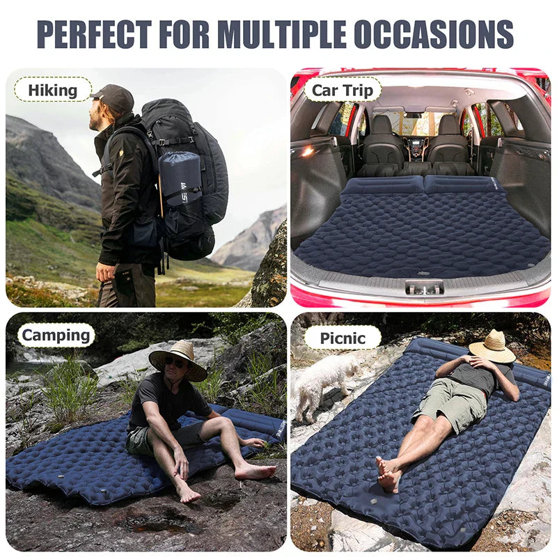 Inflatable  Sleeping Pad Air Mattress with Built-in Pillow Pump Navy Blue