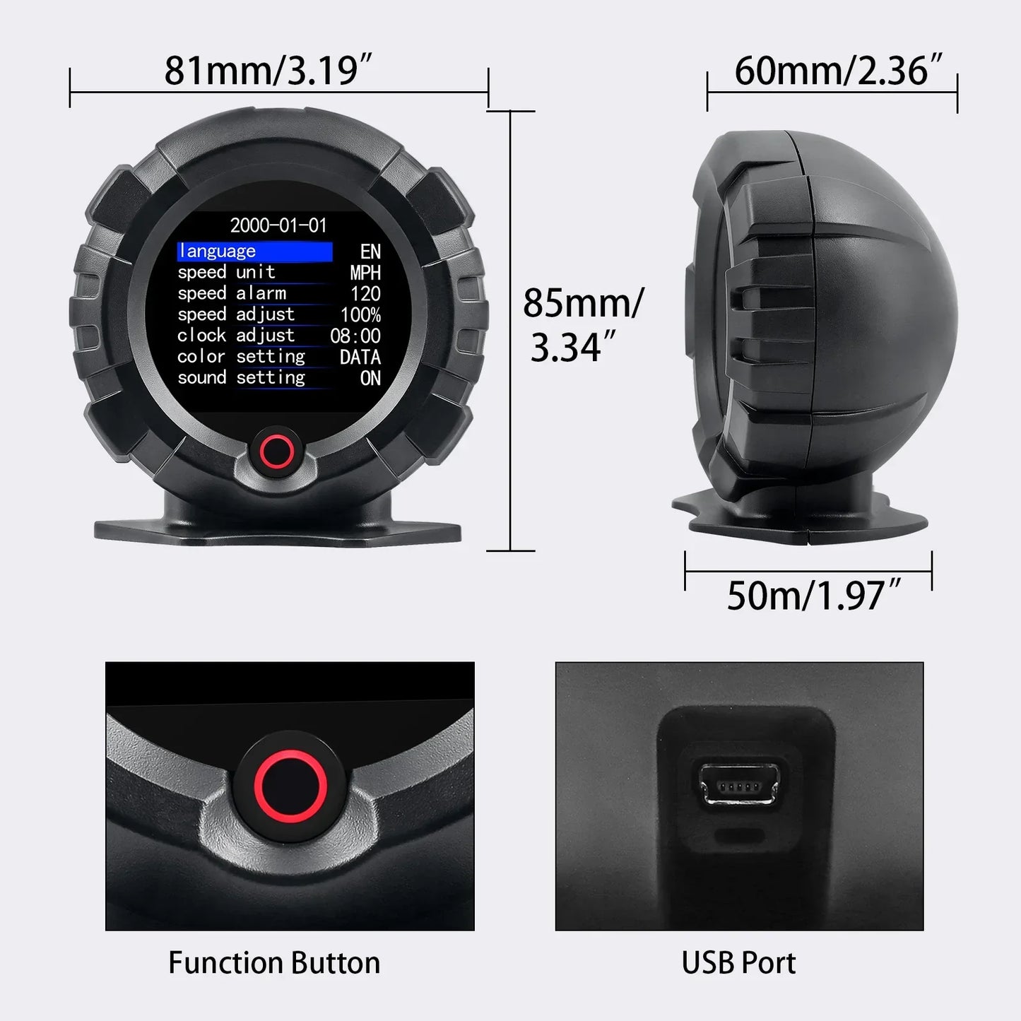 X95 GPS HUD Head Up Display 4x4 Of Road Inclinometer Black