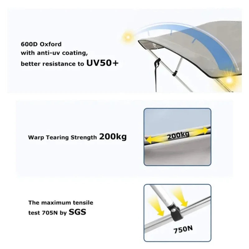 Bimini Top with 25mm Aluminum Tube and 600D Polyester Canvas