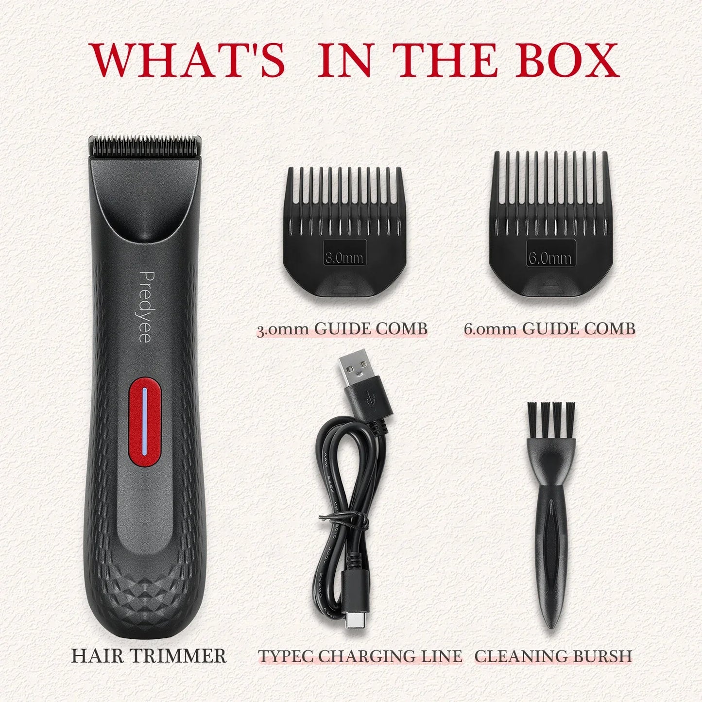 Womens Waterproof Intimate Hair Trimmer Body Groomer Red