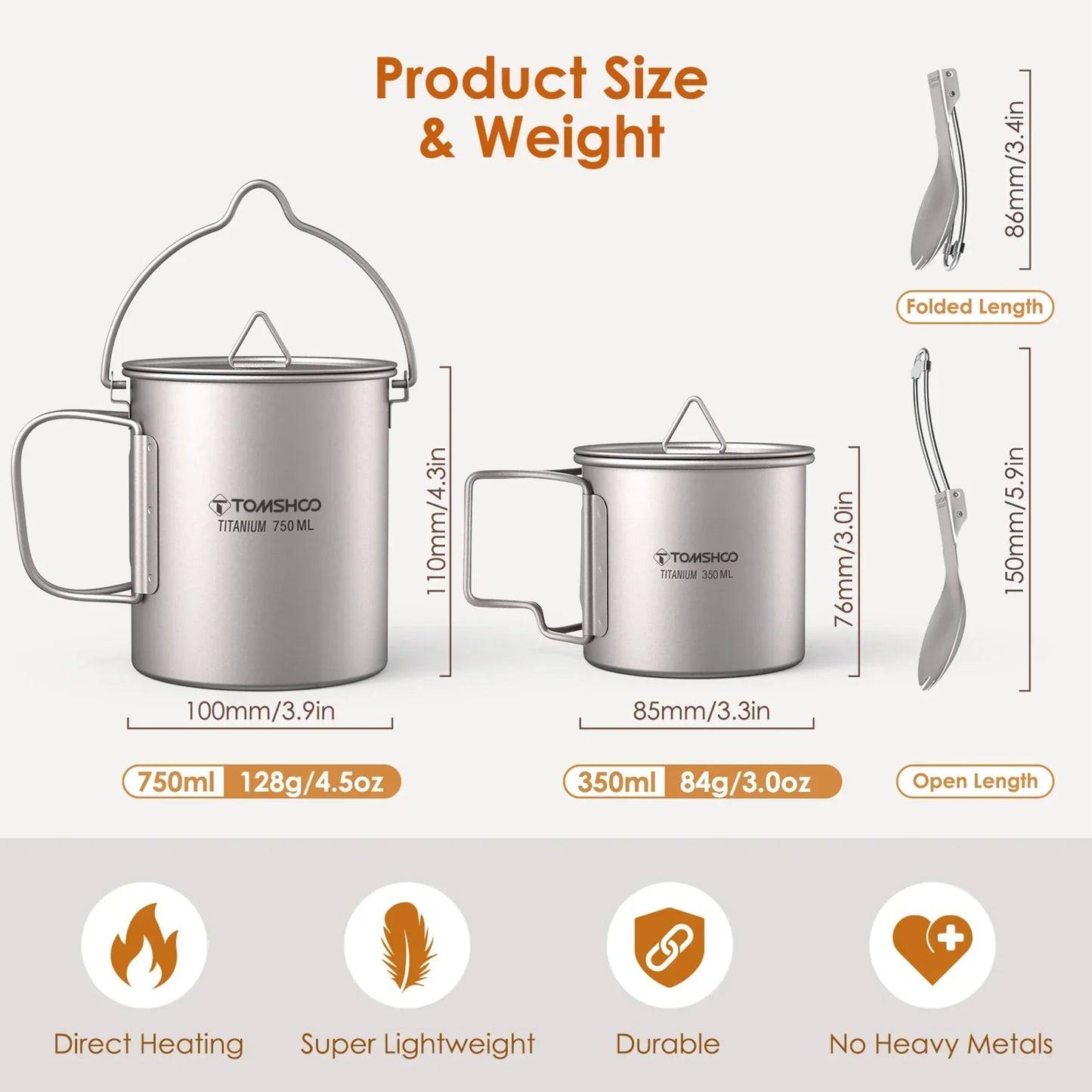 Ultralight Titanium Cookware Set 3PCS Grey