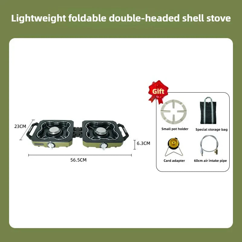 Double Burner Camping Stove High Firepower Gas Green