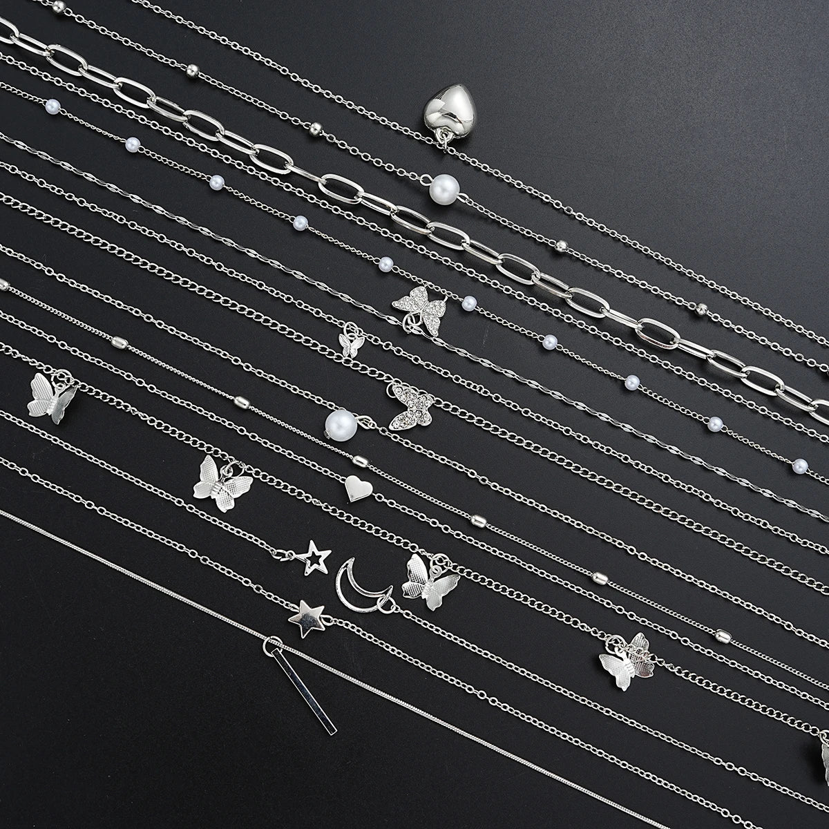 NNEOBA 13-Piece Womens Silver Necklace Set with Charms