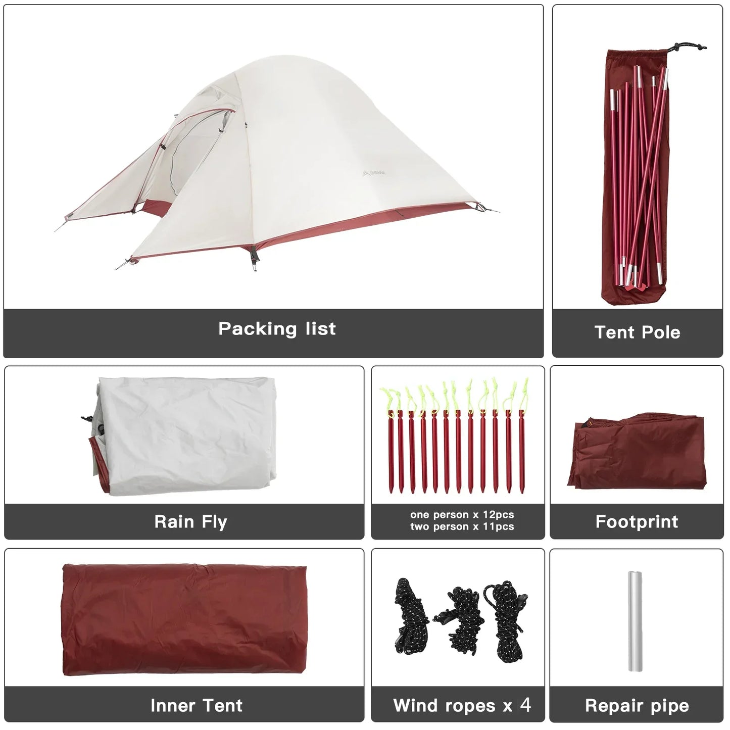 Ultralight 2-Person Backpacking Tent 20D Nylon Waterproof White
