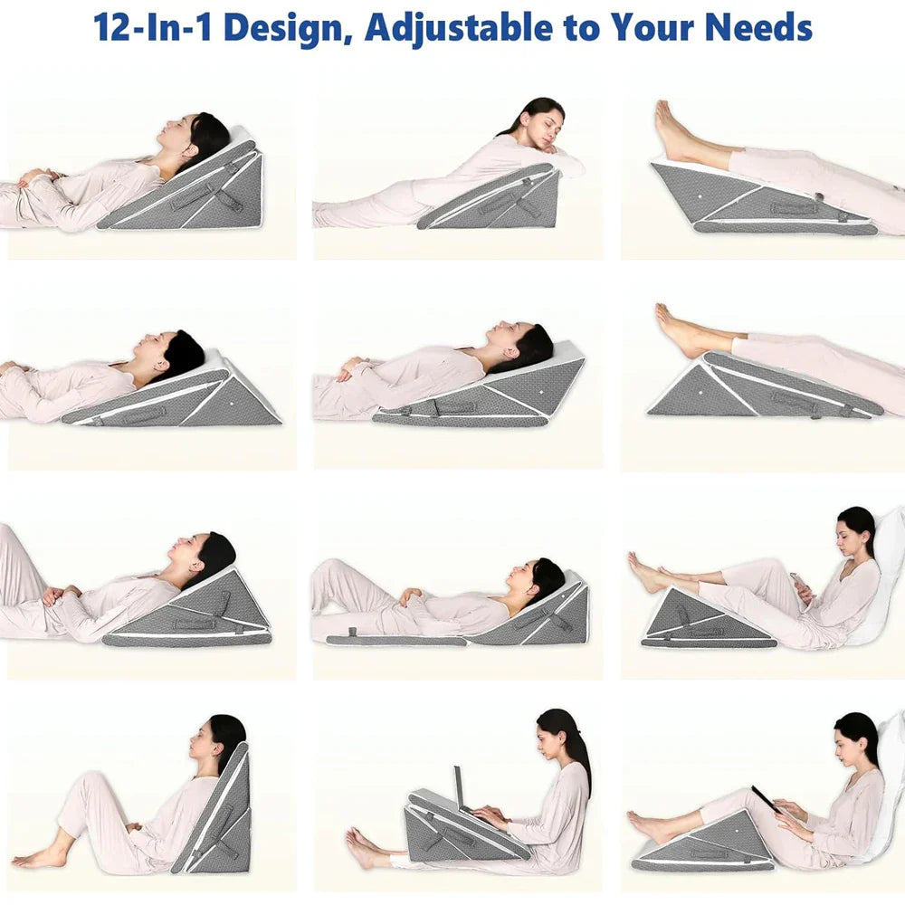 Adjustable Wedge Pillow Set Ergonomic Triangle Pillow Headrest Grey