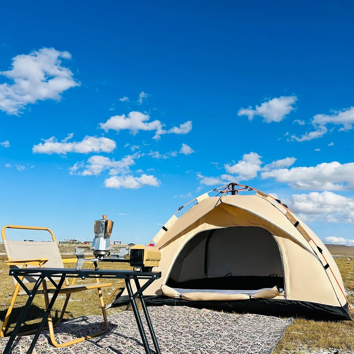 3–4 Person Outdoor Quick-Opening Camping Tent Fully Automatic Ivory