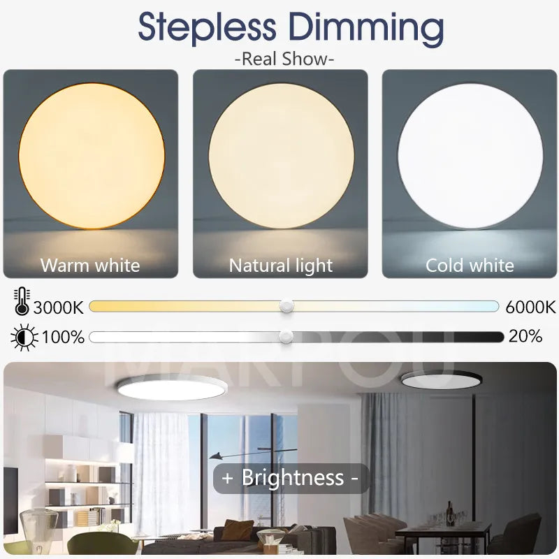 Smart LED Ceiling Lamp - Dimmable, Remote Control - Bedroom, Living Room