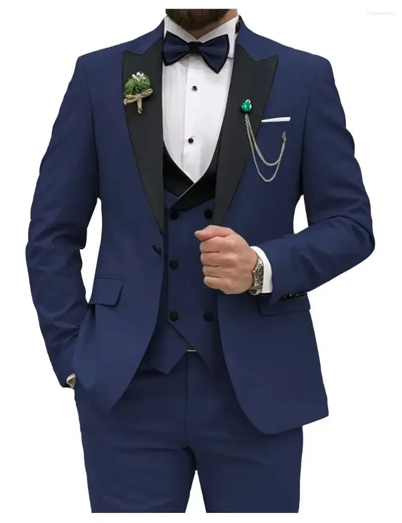 Men's Slim Fit 3-Piece Suit Formal Set (Dark Blue)