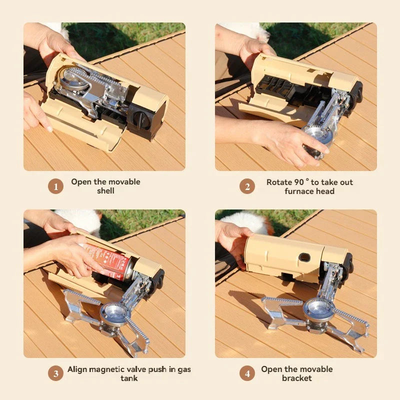 Portable Folding Gas Stove Cassette Butane Camping Burner Khaki