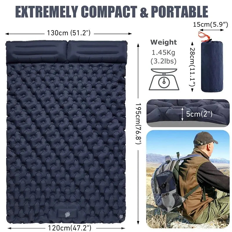 Double Inflatable Mattress with Built-in Pillow Pump