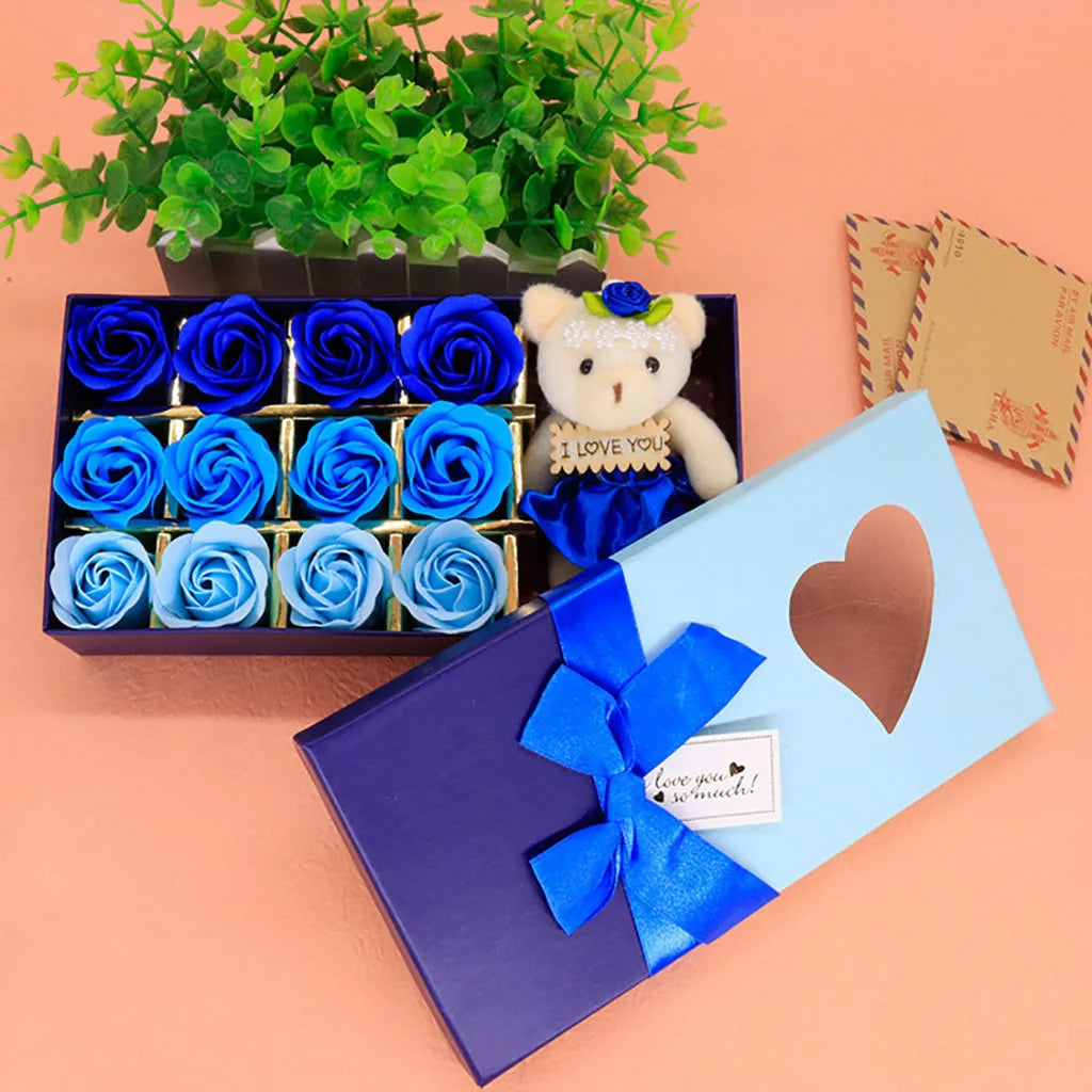 Scented Soap Flower Gift: 12-Piece Rose Bouquet in Heart-Shaped Box