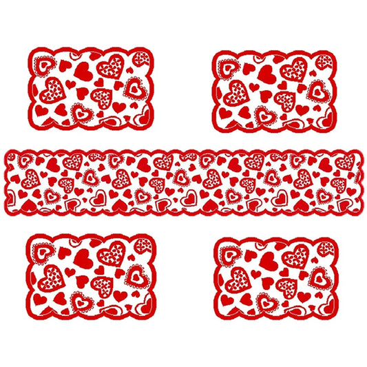 Elegant Valentine's Day Lace Table Runner Set - Red Poinsettia Design