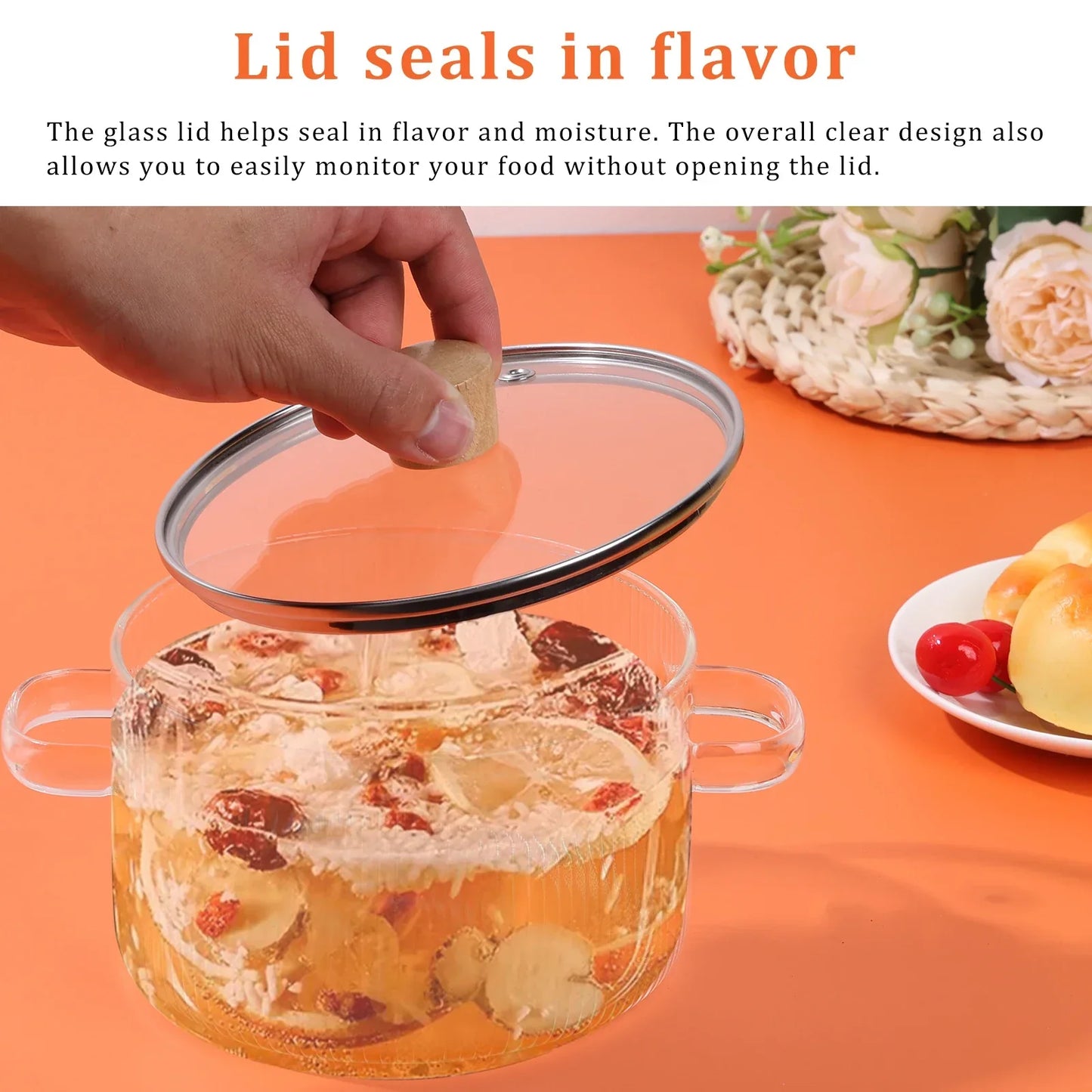 1.6L Borosilicate Glass Saucepan with Lid Clear Heat-Resistant Pot