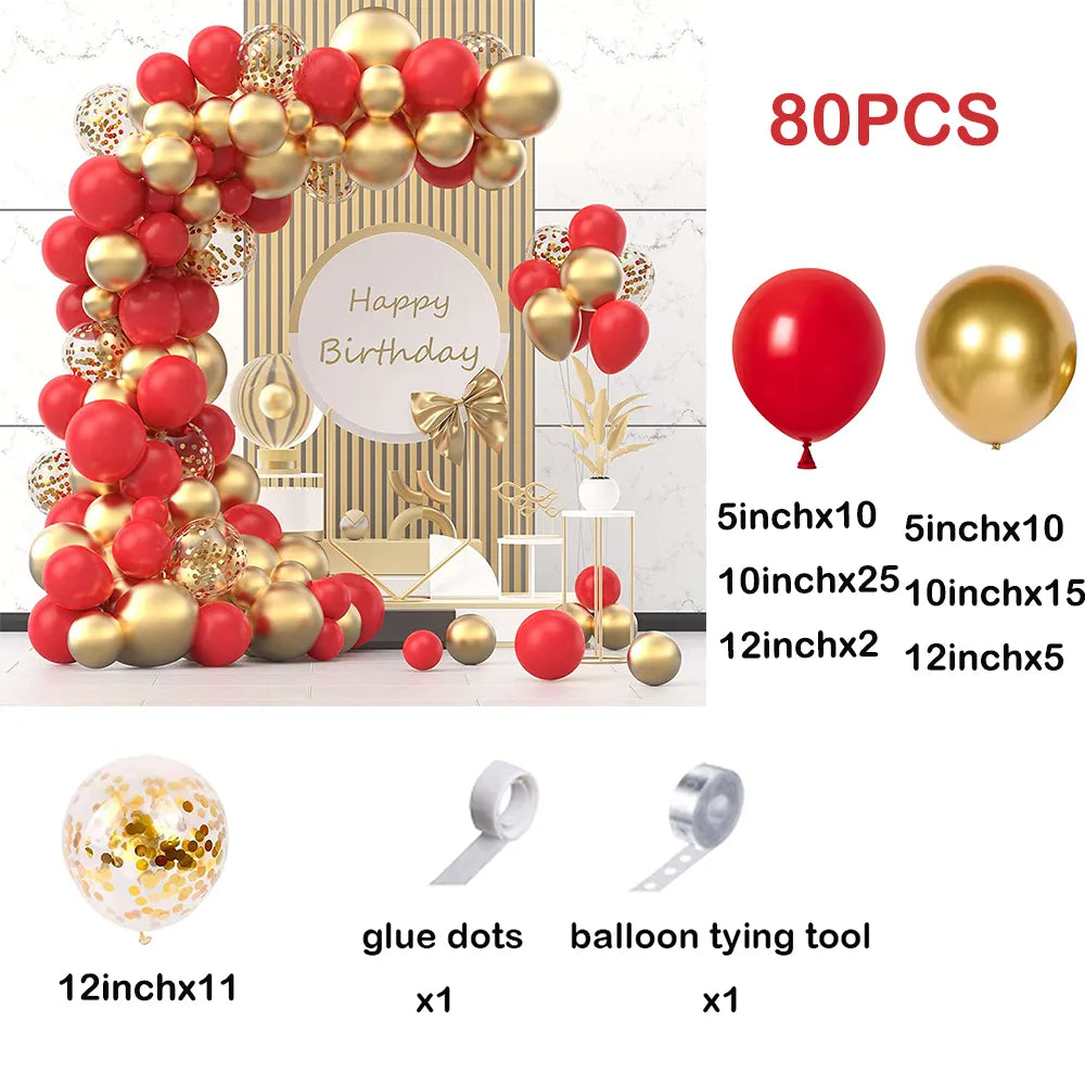 Red & Gold Balloon Arch Garland Kit with Metallic Gold Confetti Balloons