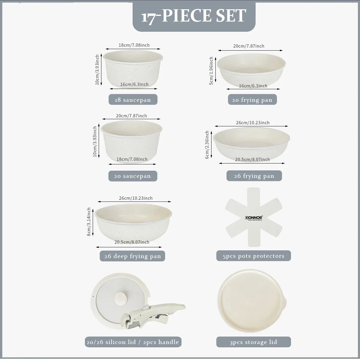 Non-Stick Die-Cast Aluminum Cookware Set Induction-Compatible White