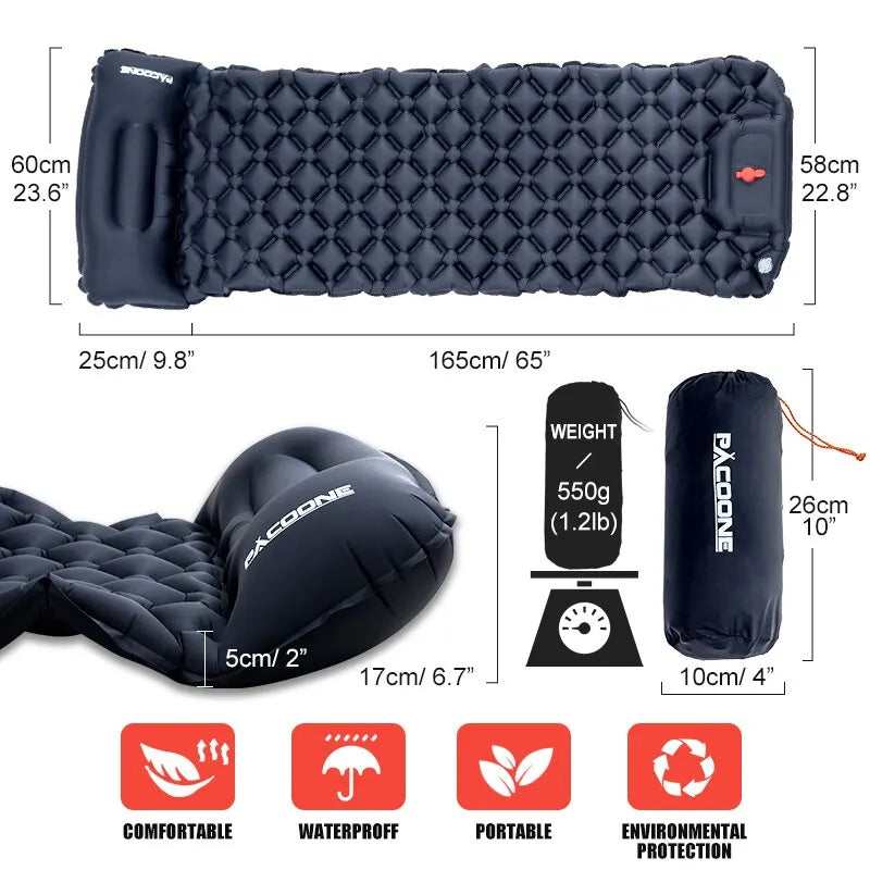 Camping Inflatable Sleeping Pad with Built-in Foot Pump And Pillow Navy Blue