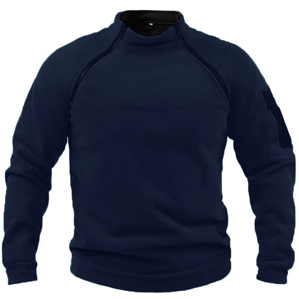 Men's Tactical Fleece Pullover Jacket Outdoor Hiking (Navy Blue)