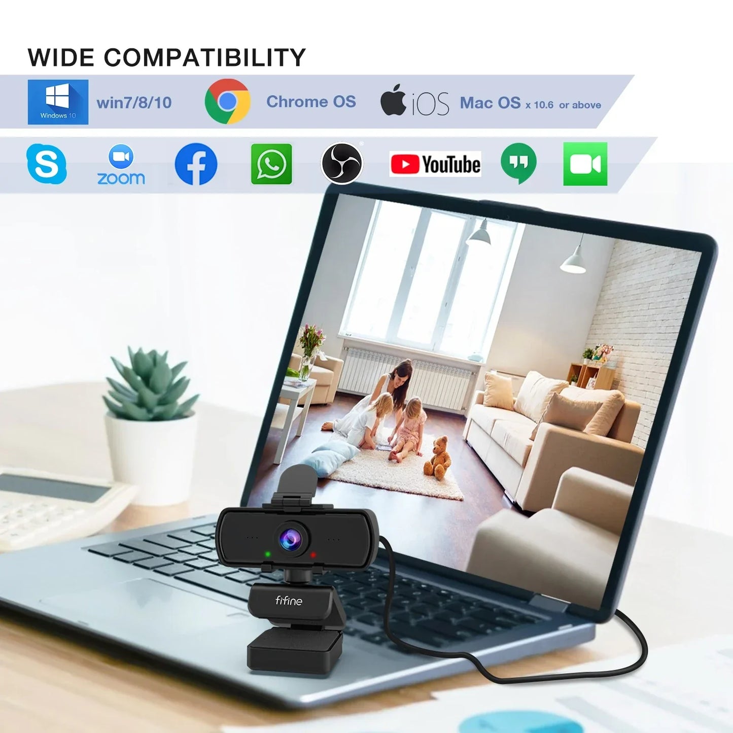 1440p Full HD USB Webcam with Microphone Tripod Black