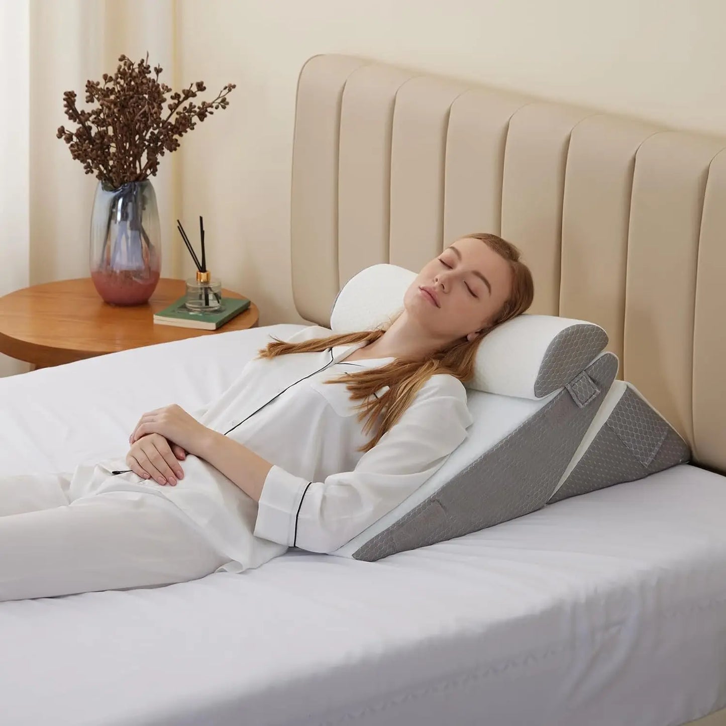 Adjustable Wedge Pillow Set Ergonomic Triangle Pillow Headrest Grey