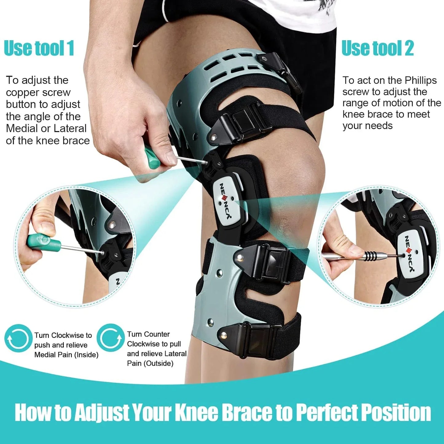 Medical Knee Brace Support Right Leg White